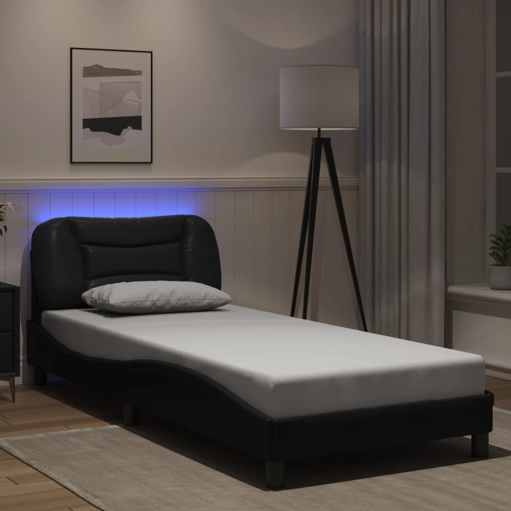 Bettgestell mit LED ohne Matratze "Hvar" Schwarz 90x190 cm Kunstleder