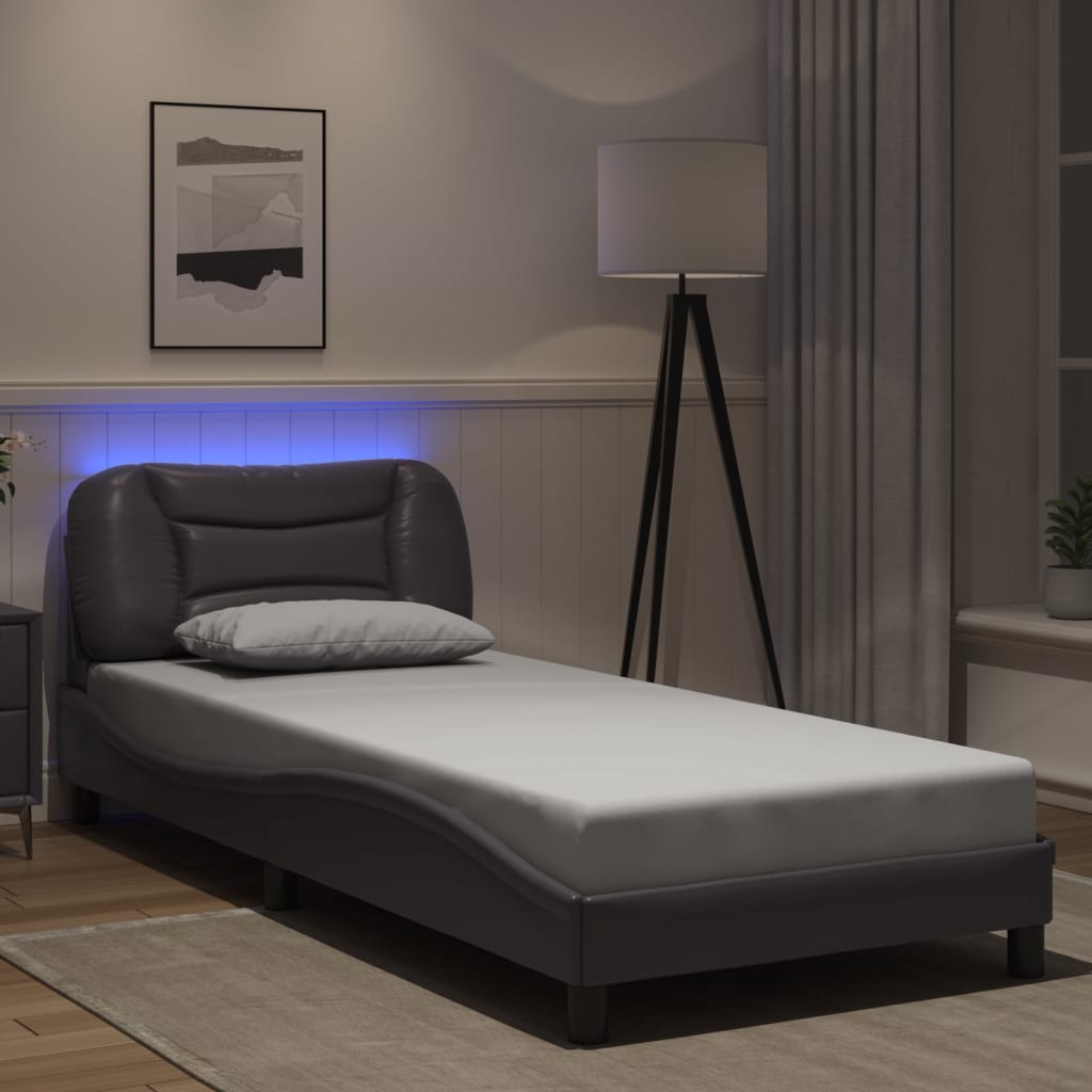 Bettgestell mit LED ohne Matratze "Hvar" Grau 90x190 cm Kunstleder