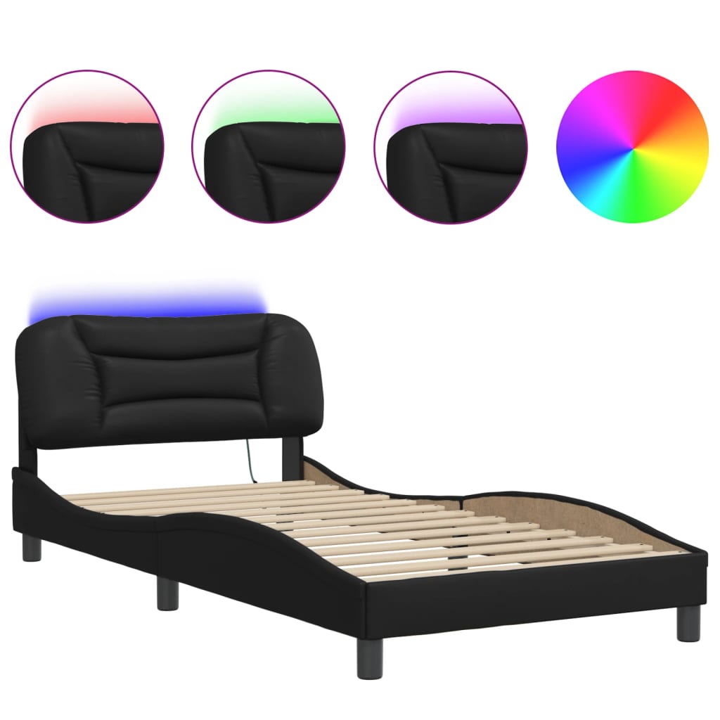 Bettgestell mit LED ohne Matratze "Hvar" Schwarz 100x200 cm Kunstleder