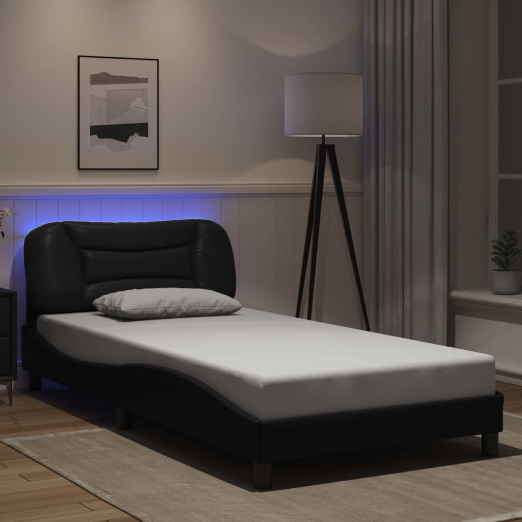 Bettgestell mit LED ohne Matratze "Hvar" Schwarz 100x200 cm Kunstleder