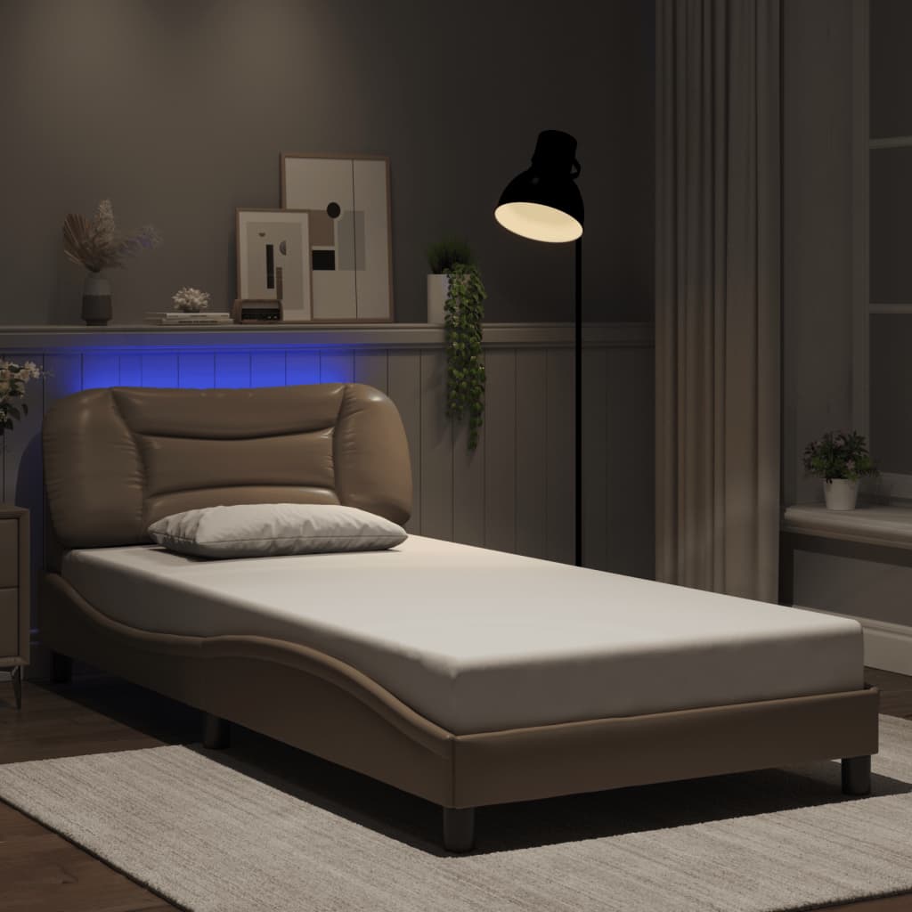 Bettgestell mit LED ohne Matratze "Hvar" Cappuccino-Braun 100x200 cm Kunstleder