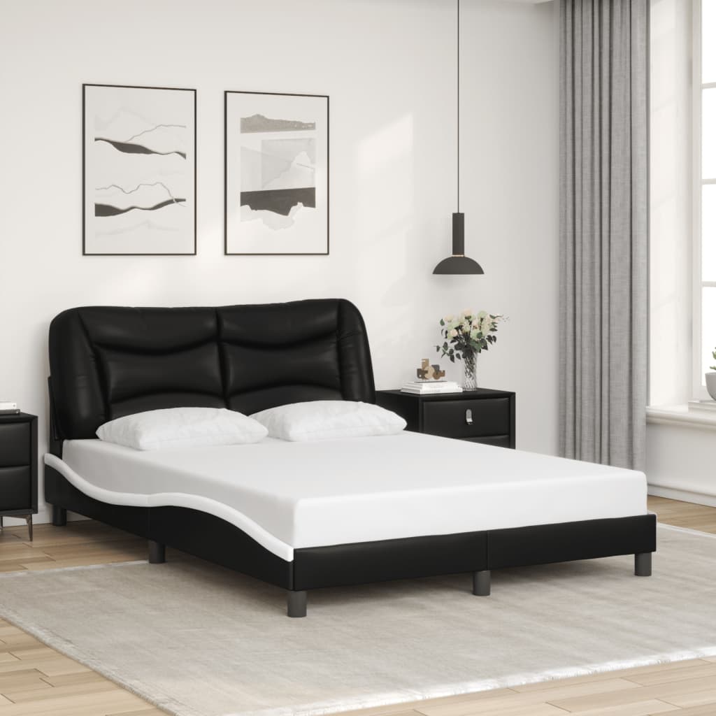 Bettgestell mit LED ohne Matratze "Hvar" Schwarz und Weiß 120x200 cm Kunstleder