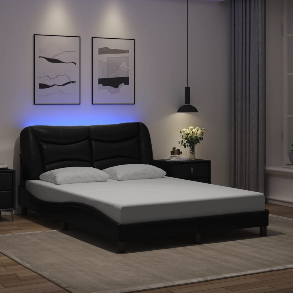 Bettgestell mit LED ohne Matratze "Hvar" Schwarz 140x200 cm Kunstleder