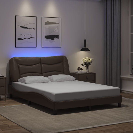 Bettgestell mit LED ohne Matratze "Hvar" Braun 140x200 cm Kunstleder