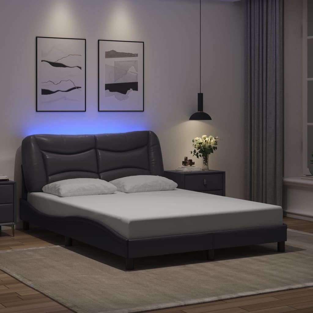 Bettgestell mit LED ohne Matratze "Hvar" Grau 140x200 cm Kunstleder