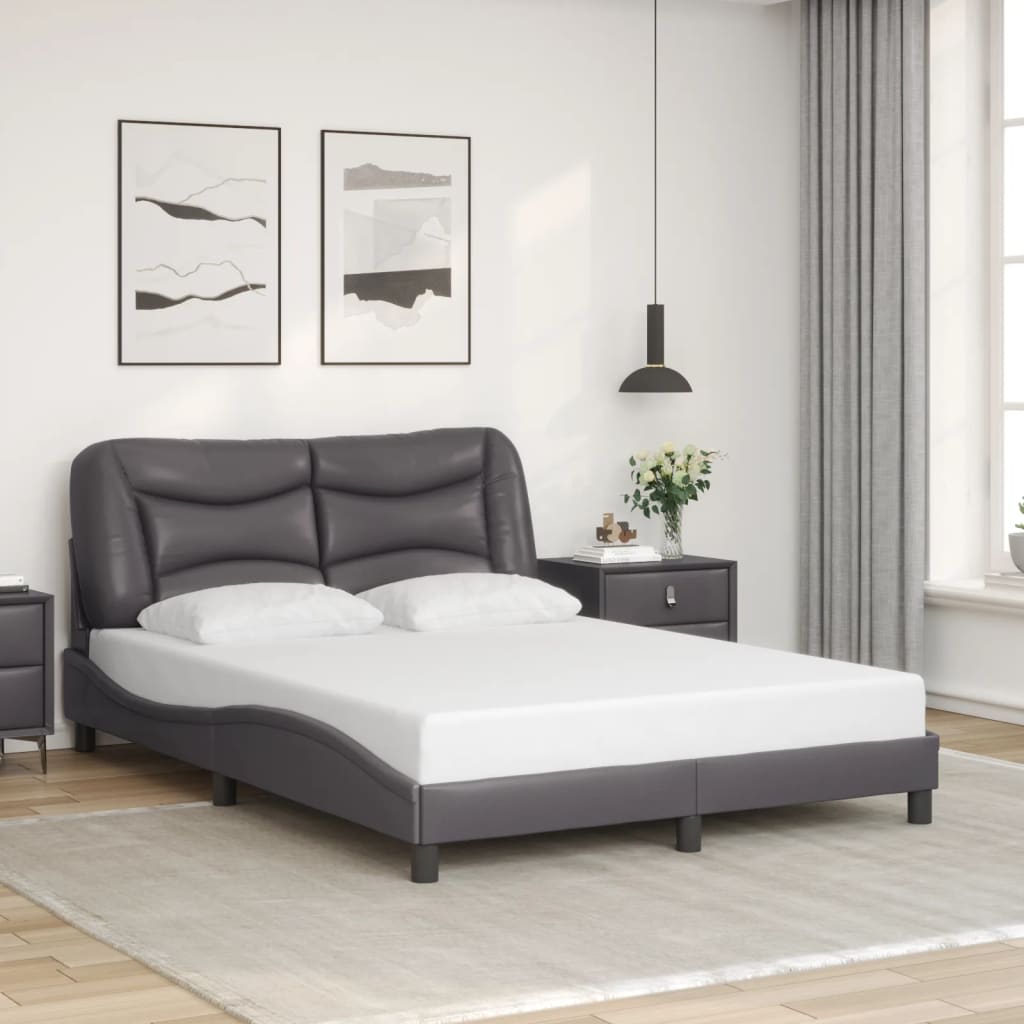 Bettgestell mit LED ohne Matratze "Hvar" Grau 140x200 cm Kunstleder