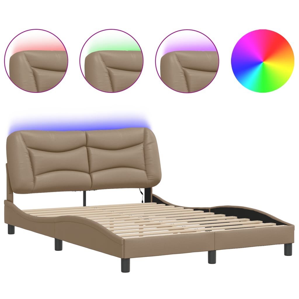 Bettgestell mit LED ohne Matratze "Hvar" Cappuccino-Braun 140x200 cm Kunstleder