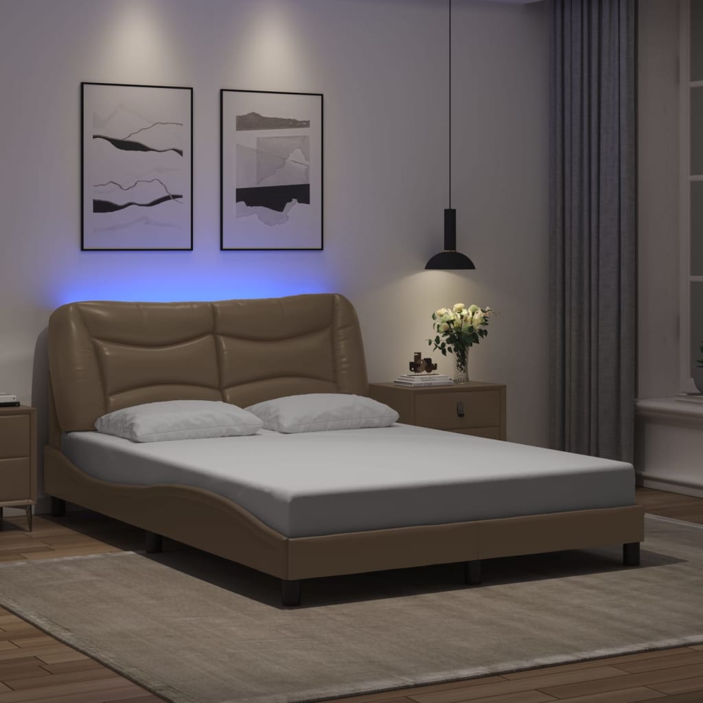 Bettgestell mit LED ohne Matratze "Hvar" Cappuccino-Braun 140x200 cm Kunstleder