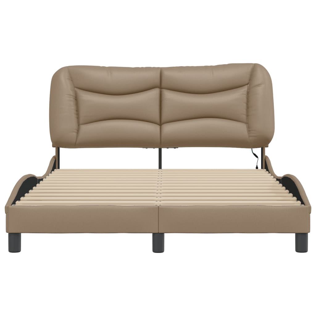 Bettgestell mit LED ohne Matratze "Hvar" Cappuccino-Braun 140x200 cm Kunstleder