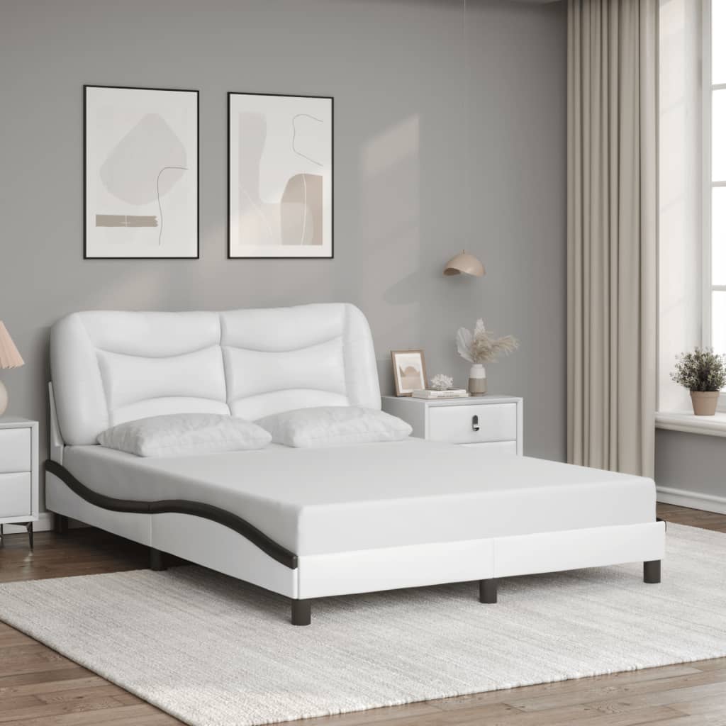 Bettgestell mit LED ohne Matratze "Hvar" Weiß und Schwarz 140x200 cm Kunstleder