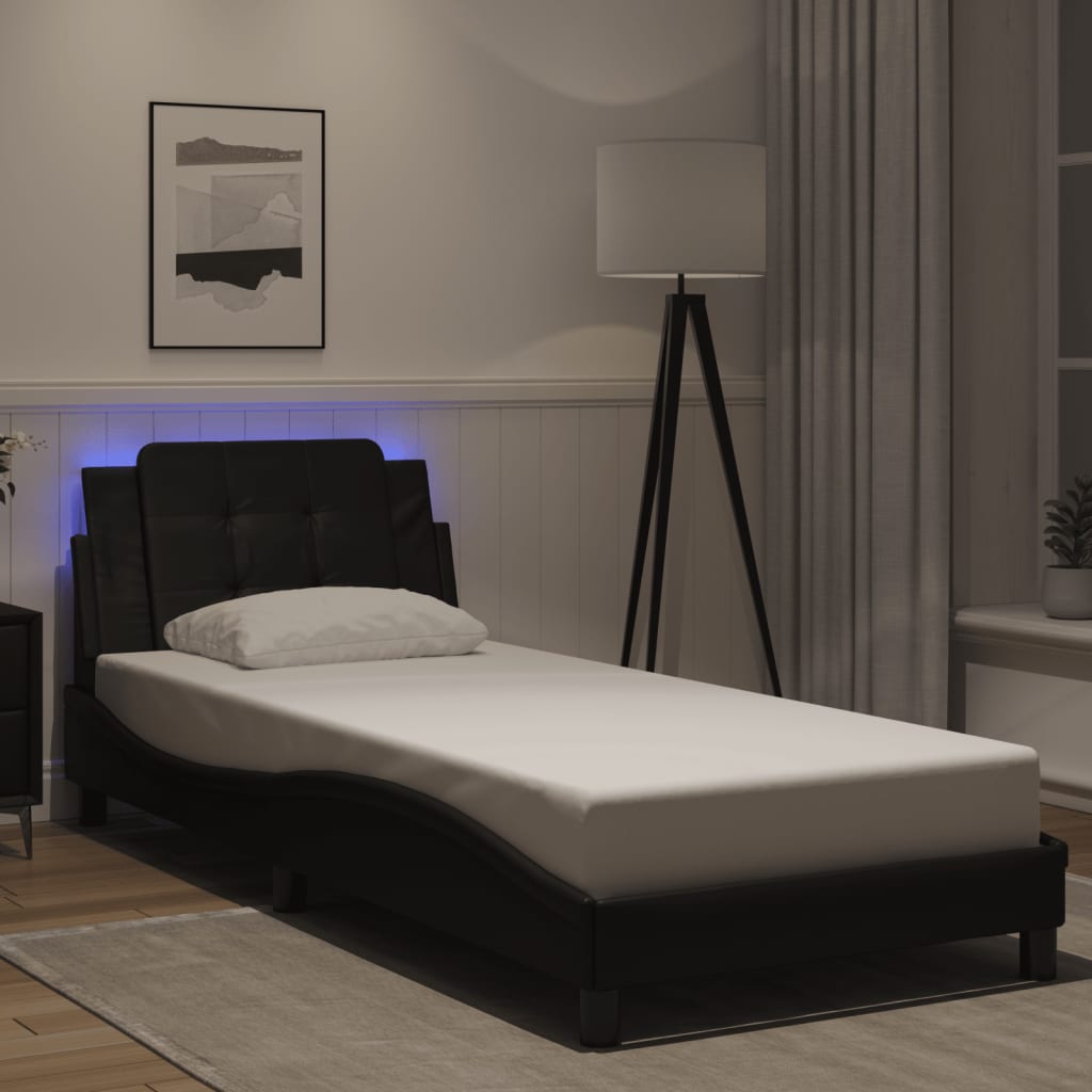 Bettgestell mit LED ohne Matratze "Zadar" Schwarz 80x200 cm Kunstleder