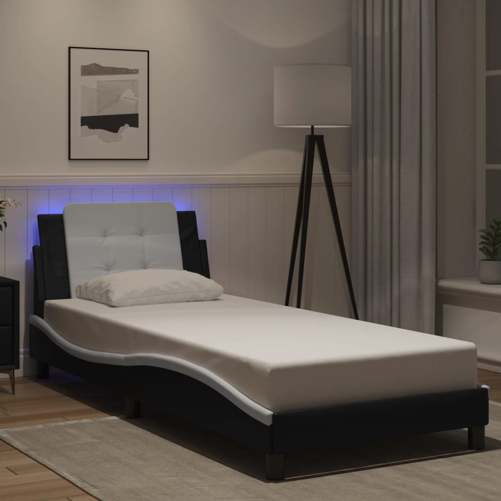 Bettgestell mit LED ohne Matratze "Zadar" Schwarz und Weiß 80x200 cm Kunstleder