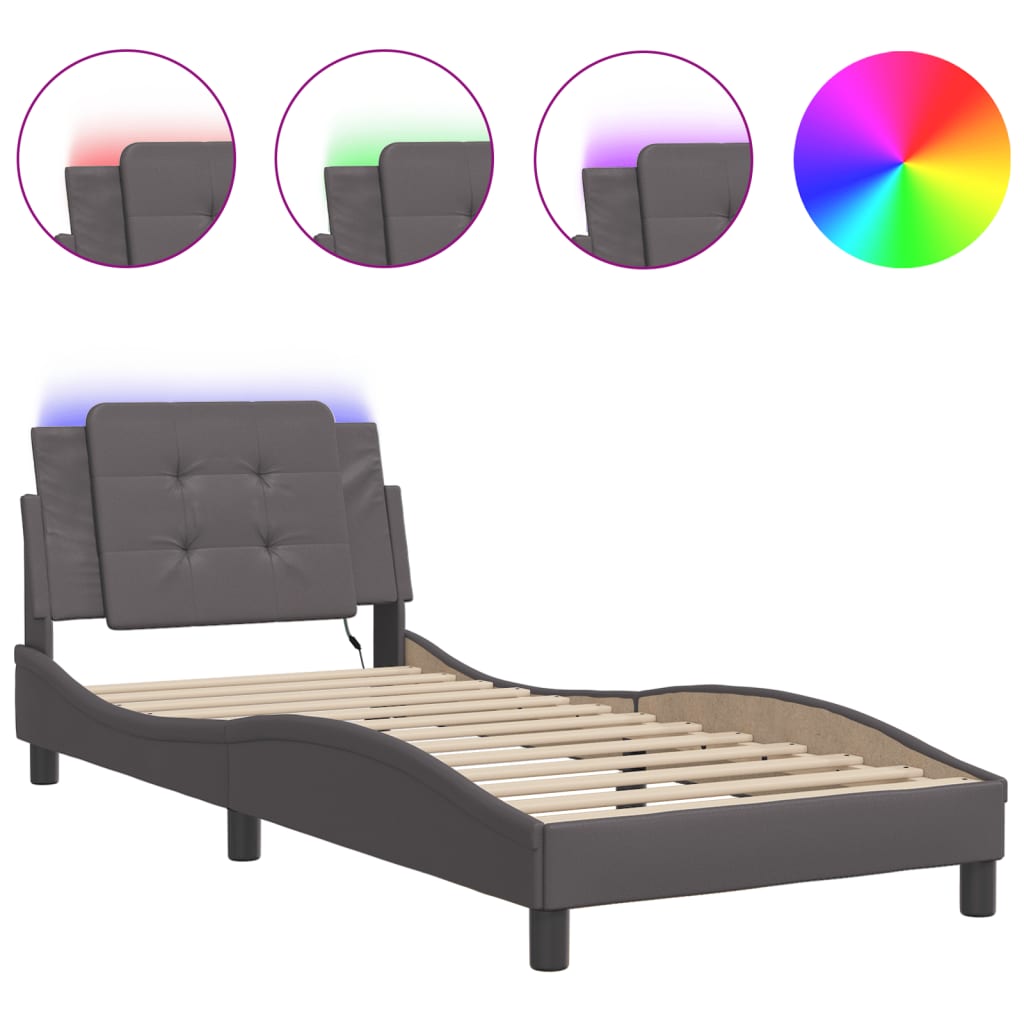 Bettgestell mit LED ohne Matratze "Zadar" Grau 90x190 cm Kunstleder