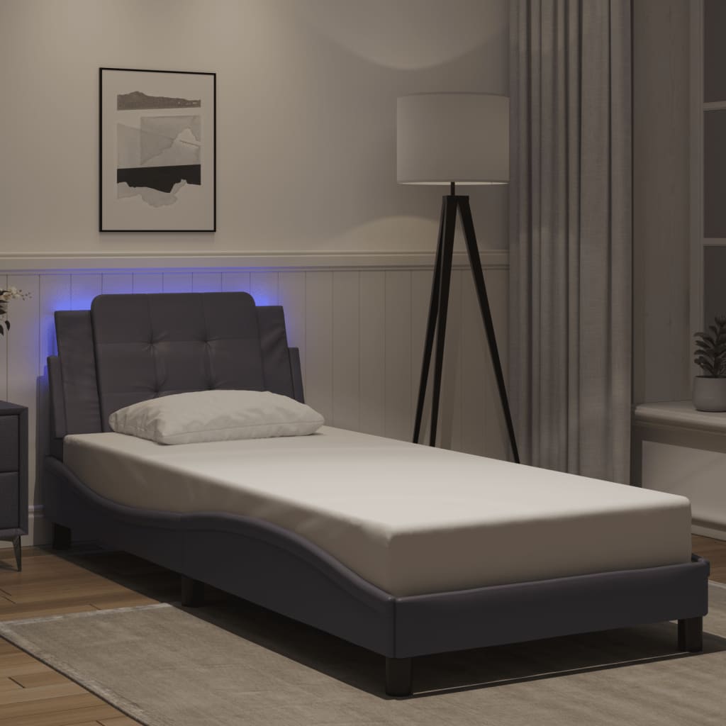 Bettgestell mit LED ohne Matratze "Zadar" Grau 90x190 cm Kunstleder