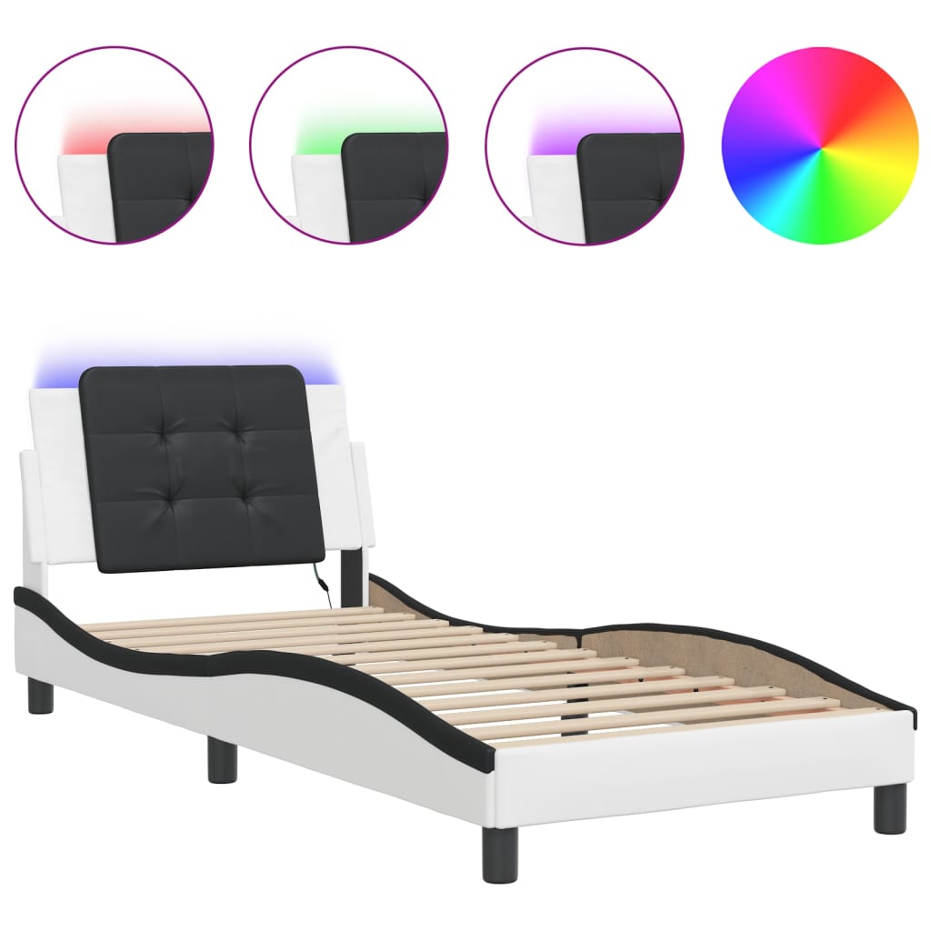 Bettgestell mit LED ohne Matratze "Zadar" Weiß und Schwarz 90x190 cm Kunstleder