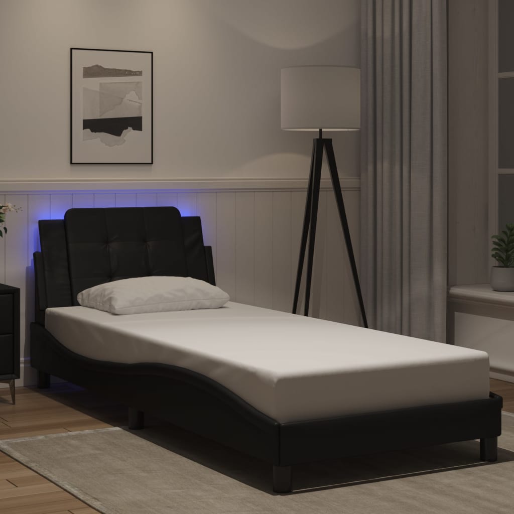 Bettgestell mit LED ohne Matratze "Zadar" Schwarz 100x200 cm Kunstleder