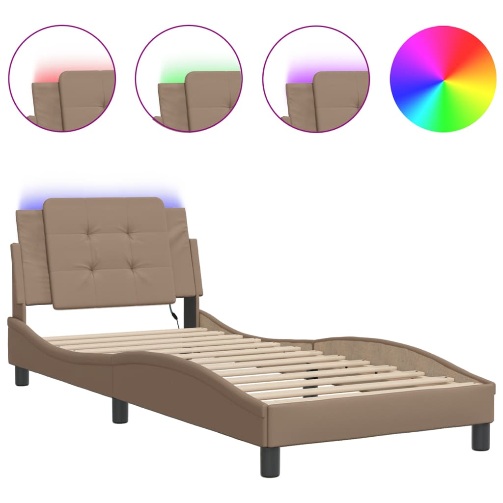 Bettgestell mit LED ohne Matratze "Zadar" Cappuccino-Braun 100x200 cm Kunstleder