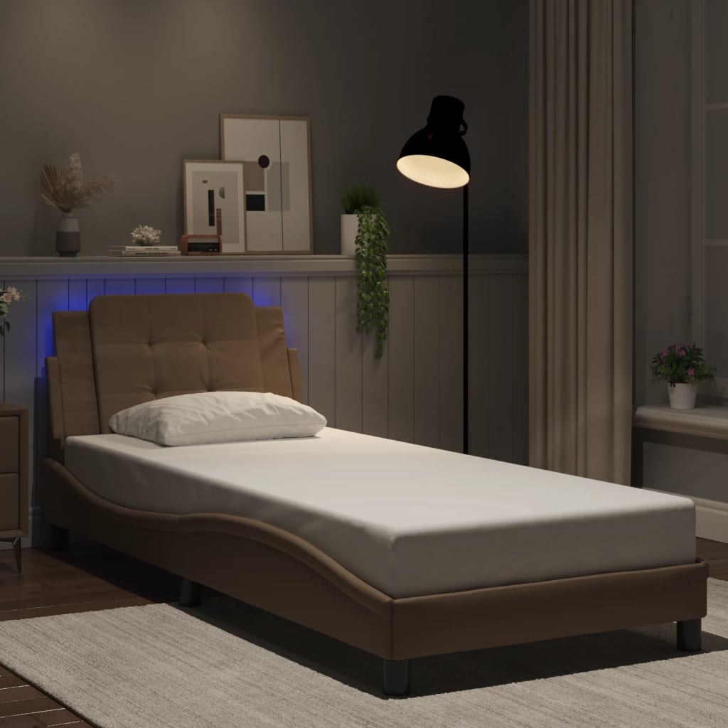 Bettgestell mit LED ohne Matratze "Zadar" Cappuccino-Braun 100x200 cm Kunstleder