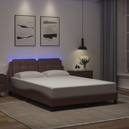 Bettgestell mit LED ohne Matratze "Zadar" Braun 120x200 cm Kunstleder