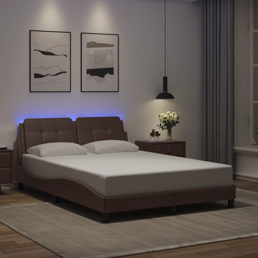 Bettgestell mit LED ohne Matratze "Zadar" Grau 120x200 cm Kunstleder