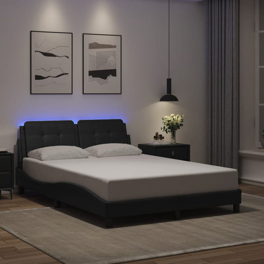 Bettgestell mit LED ohne Matratze "Zadar" Schwarz 140x190 cm Kunstleder