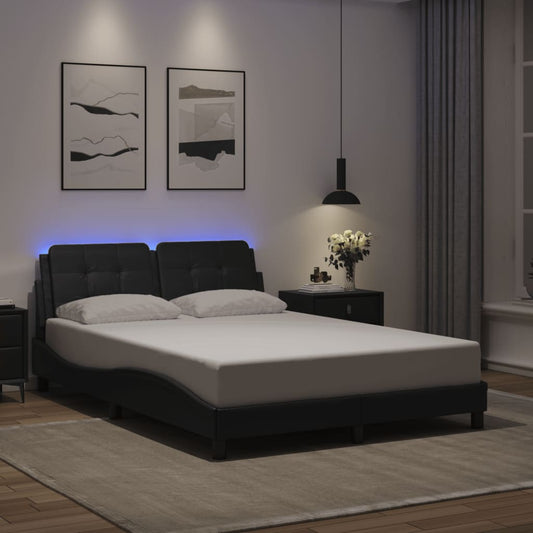 Bettgestell mit LED ohne Matratze "Zadar" Schwarz 140x200 cm Kunstleder
