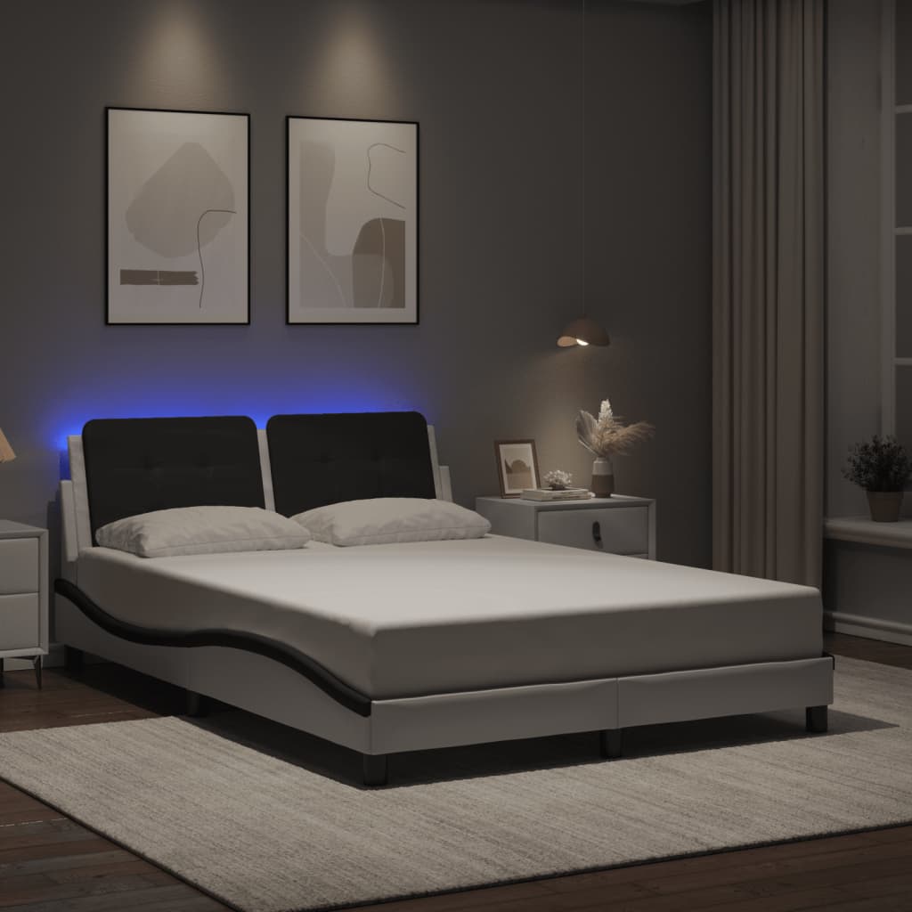 Bettgestell mit LED ohne Matratze "Zadar" Weiß und Schwarz 140x200 cm Kunstleder