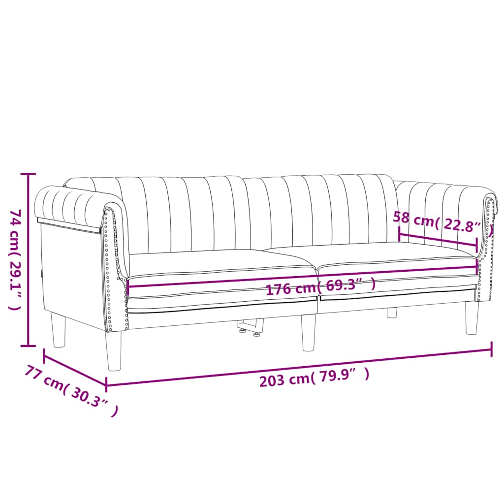Sofa 3-Sitzer Weinrot Samt