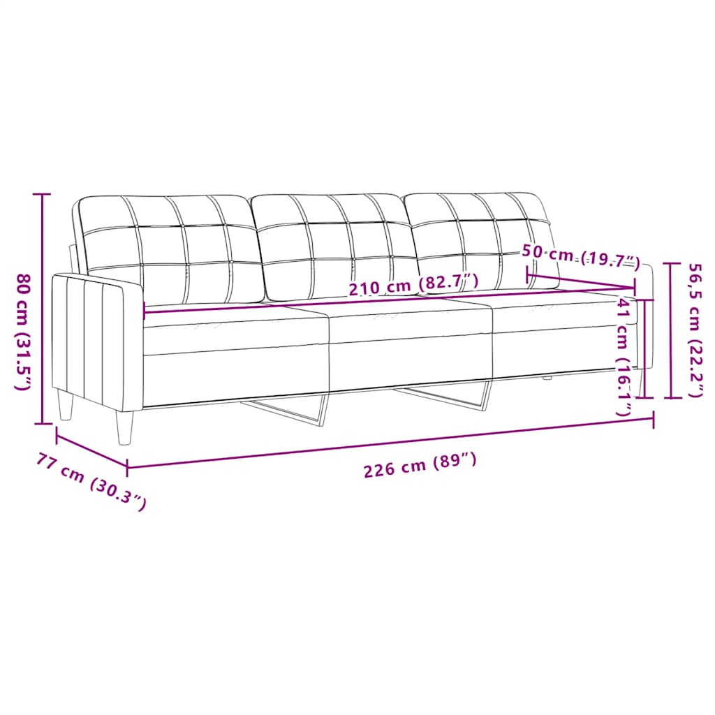 3-Sitzer-Sofa Weinrot 210 cm Stoff