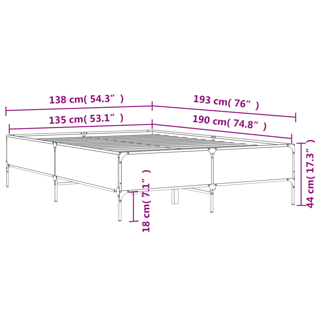 Bettgestell Räuchereiche 135x190 cm Holzwerkstoff und Metall