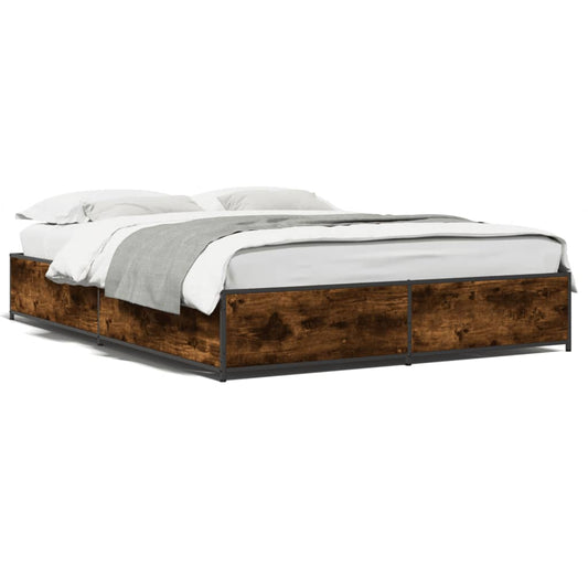 Bettgestell Räuchereiche 150x200 cm Holzwerkstoff und Metall