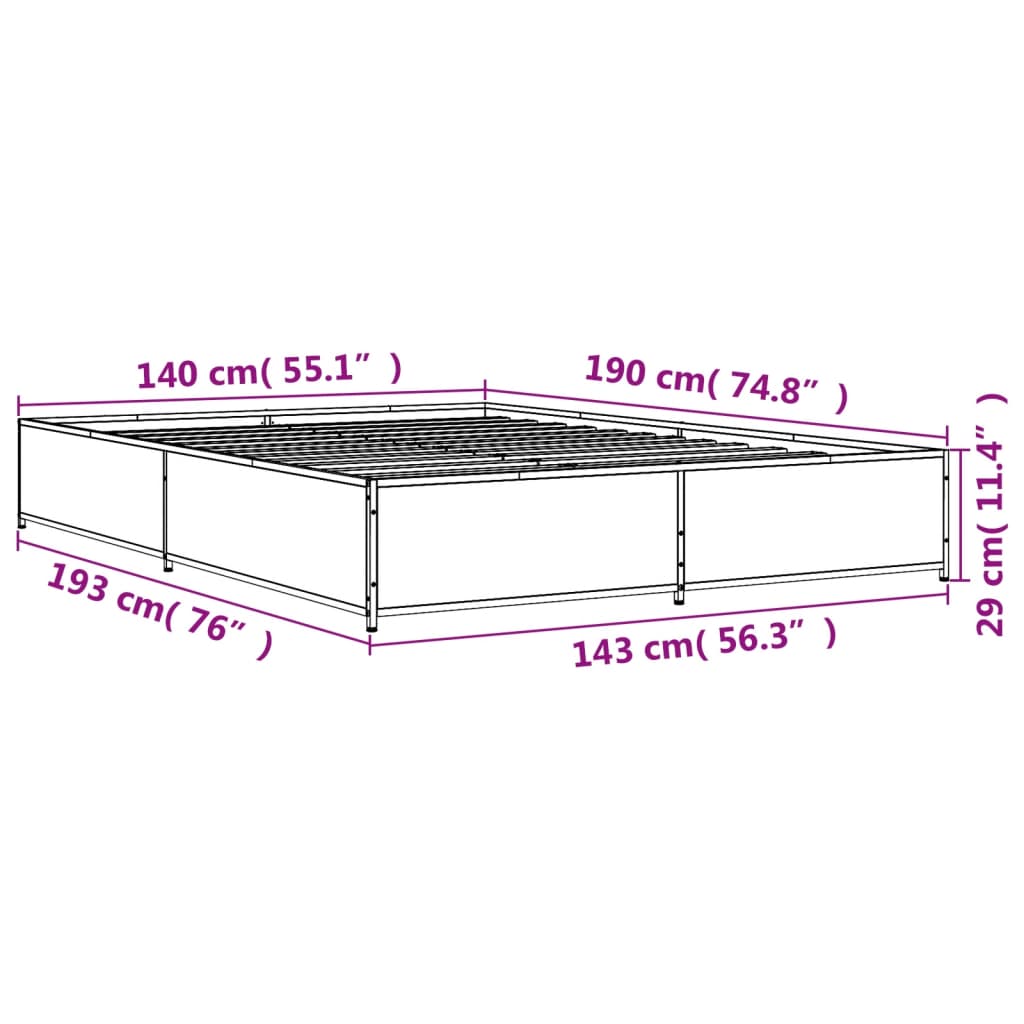 Bettgestell Räuchereiche 140x190 cm Holzwerkstoff und Metall