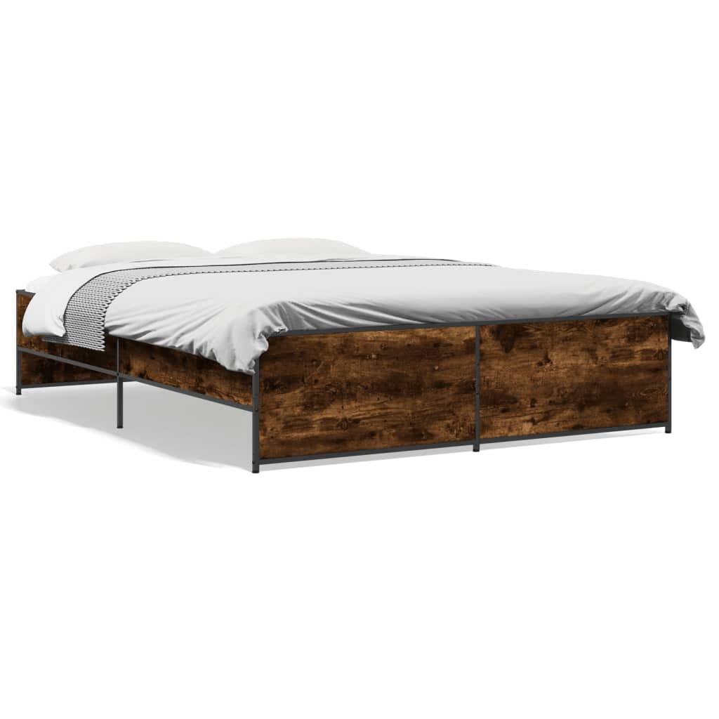 Bettgestell Räuchereiche 150x200 cm Holzwerkstoff und Metall