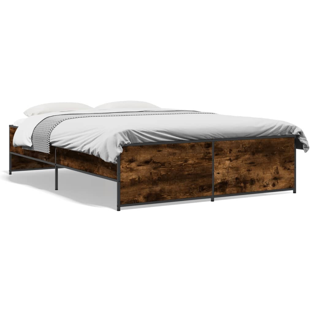 Bettgestell Räuchereiche 135x190 cm Holzwerkstoff und Metall