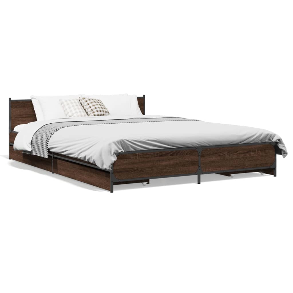 Bettgestell mit Schubladen Braun Eichen-Optik 150x200 cm