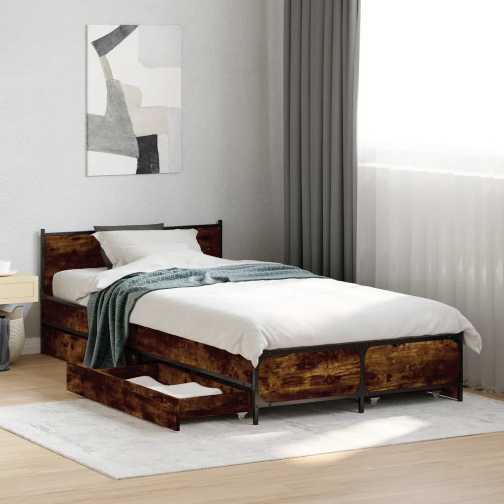 Bettgestell mit Schubladen Räuchereiche 75x190 cm Holzwerkstoff