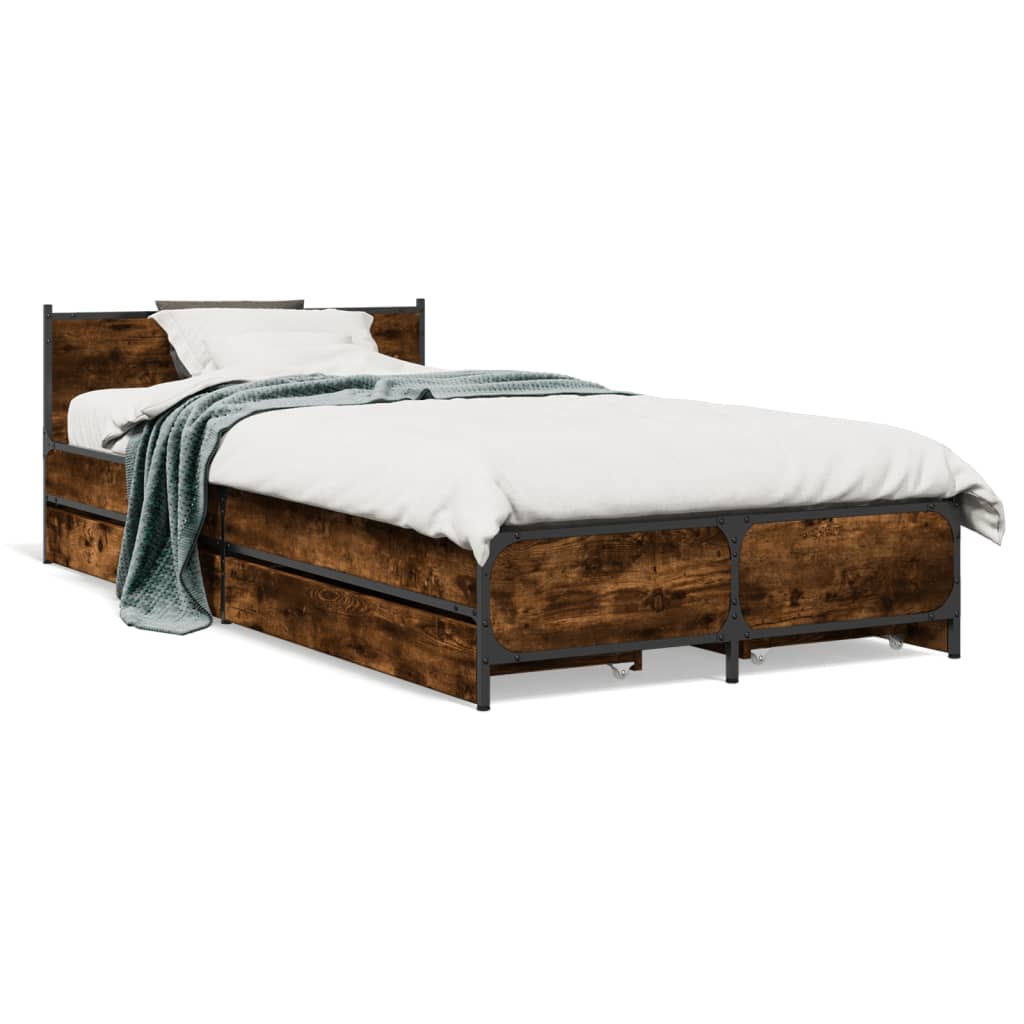 Bettgestell mit Schubladen Räuchereiche 75x190 cm Holzwerkstoff