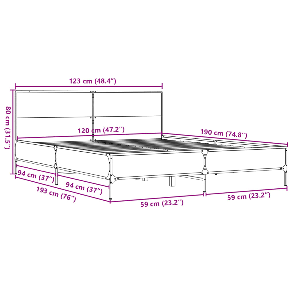 Bettgestell Räuchereiche 120x190 cm Holzwerkstoff und Metall