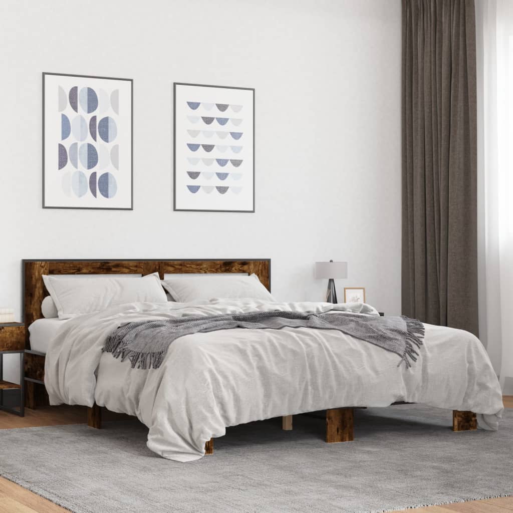 Bettgestell Räuchereiche 150x200 cm Holzwerkstoff und Metall