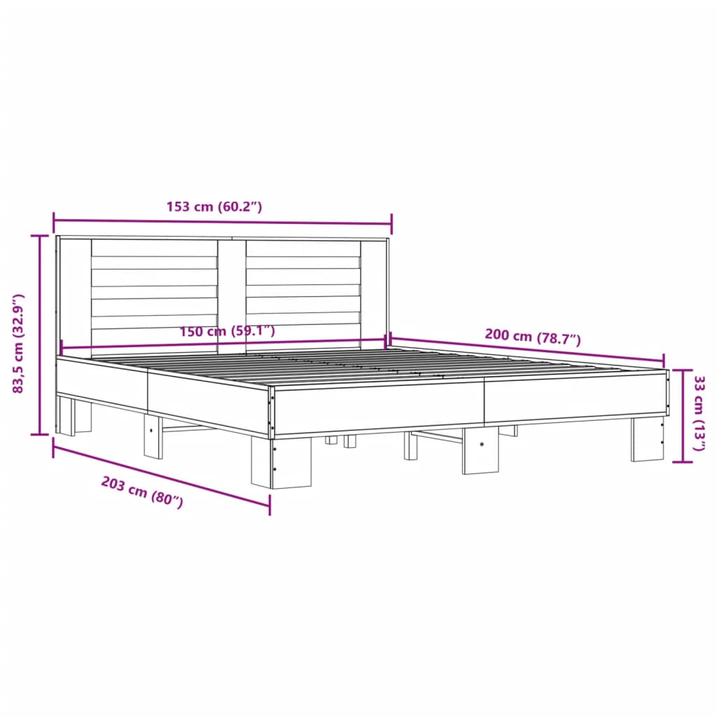 Bettgestell Räuchereiche 150x200 cm Holzwerkstoff und Metall