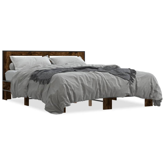 Bettgestell Räuchereiche 150x200 cm Holzwerkstoff und Metall