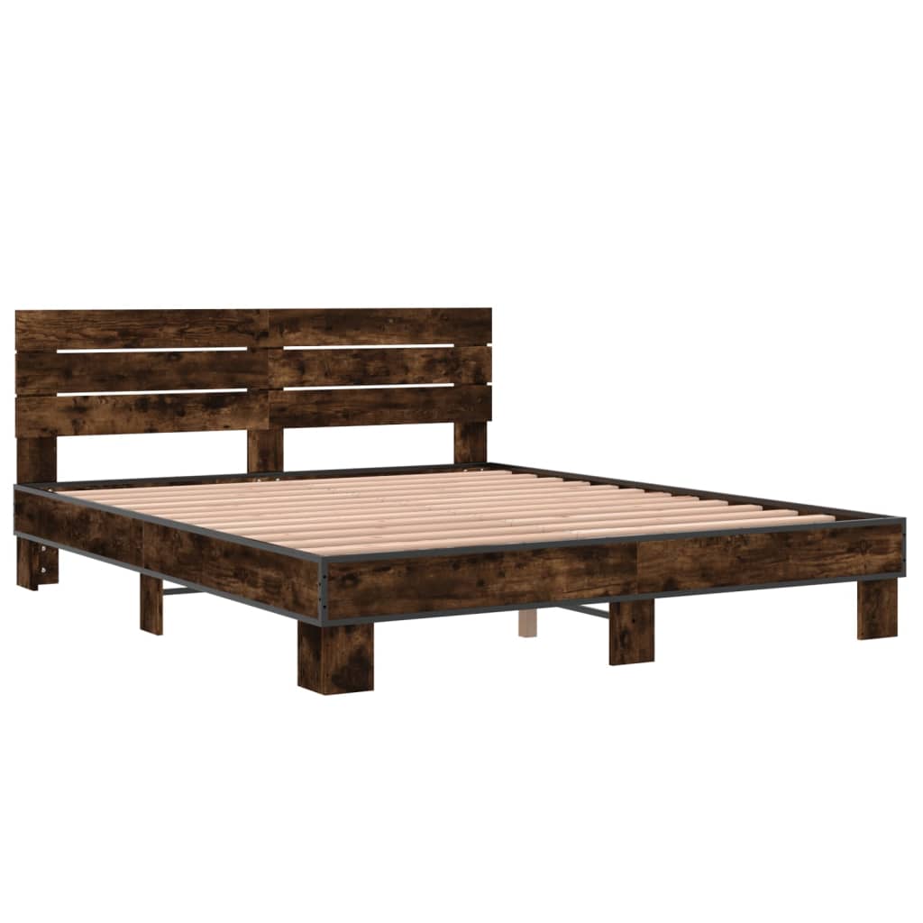 Bettgestell Räuchereiche 150x200 cm Holzwerkstoff und Metall
