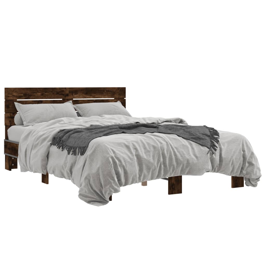 Bettgestell Räuchereiche 140x190 cm Holzwerkstoff und Metall