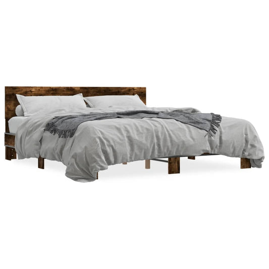 Bettgestell Räuchereiche 200x200 cm Holzwerkstoff und Metall