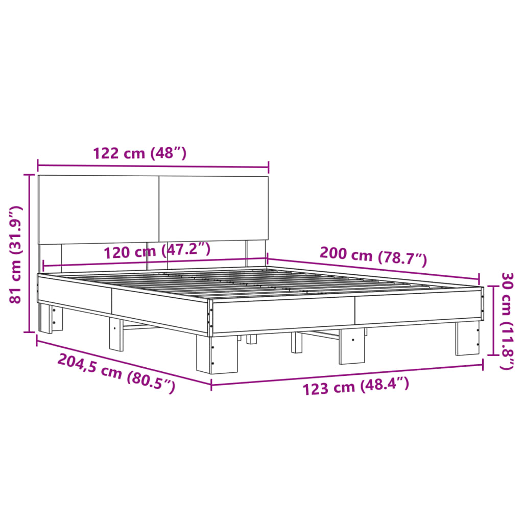 Bettgestell Räuchereiche 120x200 cm Holzwerkstoff und Metall