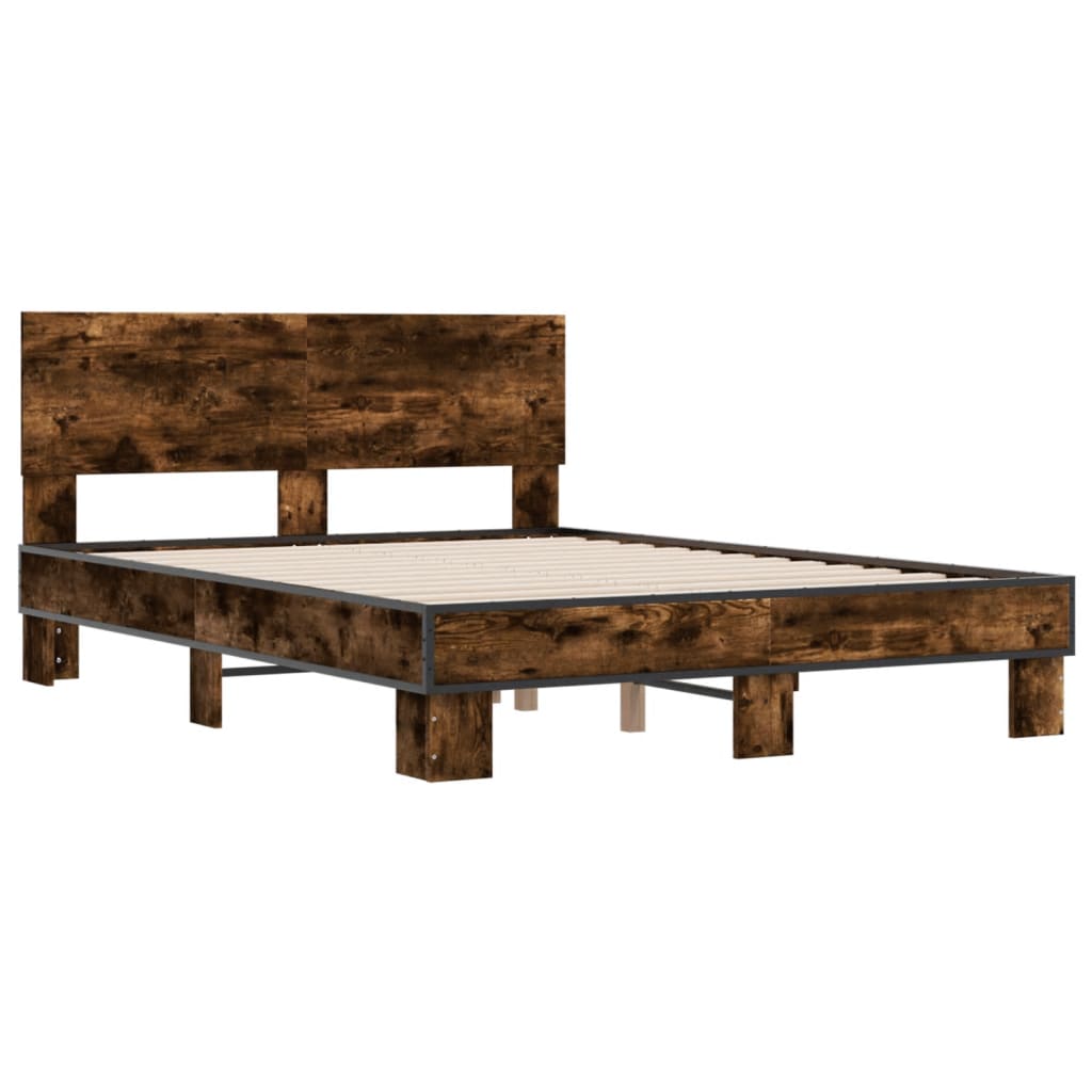 Bettgestell Räuchereiche 135x190 cm Holzwerkstoff und Metall