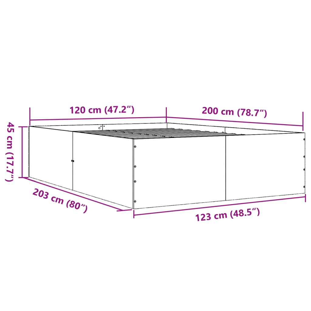 Bettgestell Räuchereiche 120x200 cm Holzwerkstoff