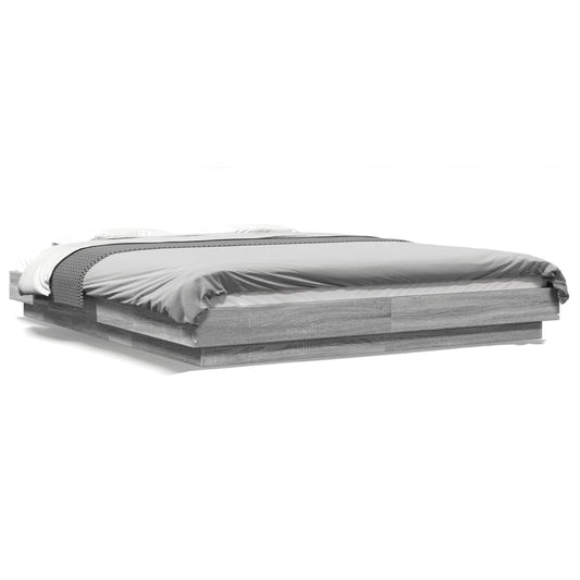 Bettgestell mit LED Grau Sonoma 150x200 cm Holzwerkstoff