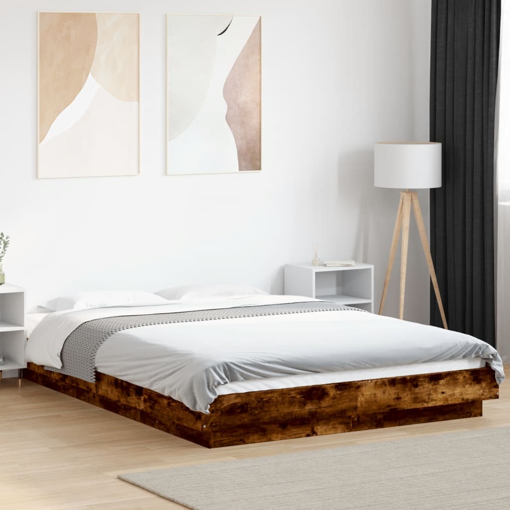 Bettgestell mit LED Räuchereiche 140x190 cm Holzwerkstoff
