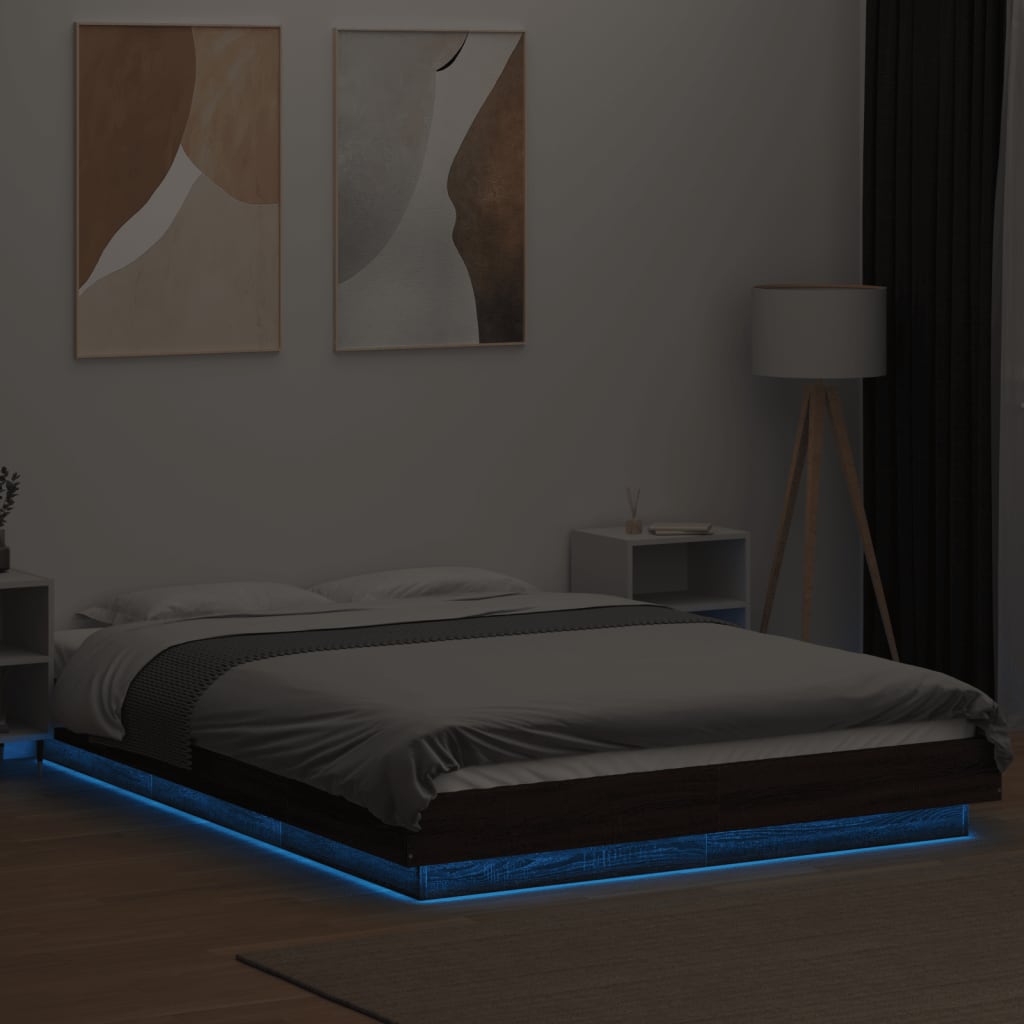 Bettgestell mit LED Braun Eichen-Optik 135x190 cm Holzwerkstoff
